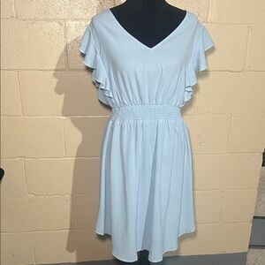 Light Blue Ruffle Sleeve Dress